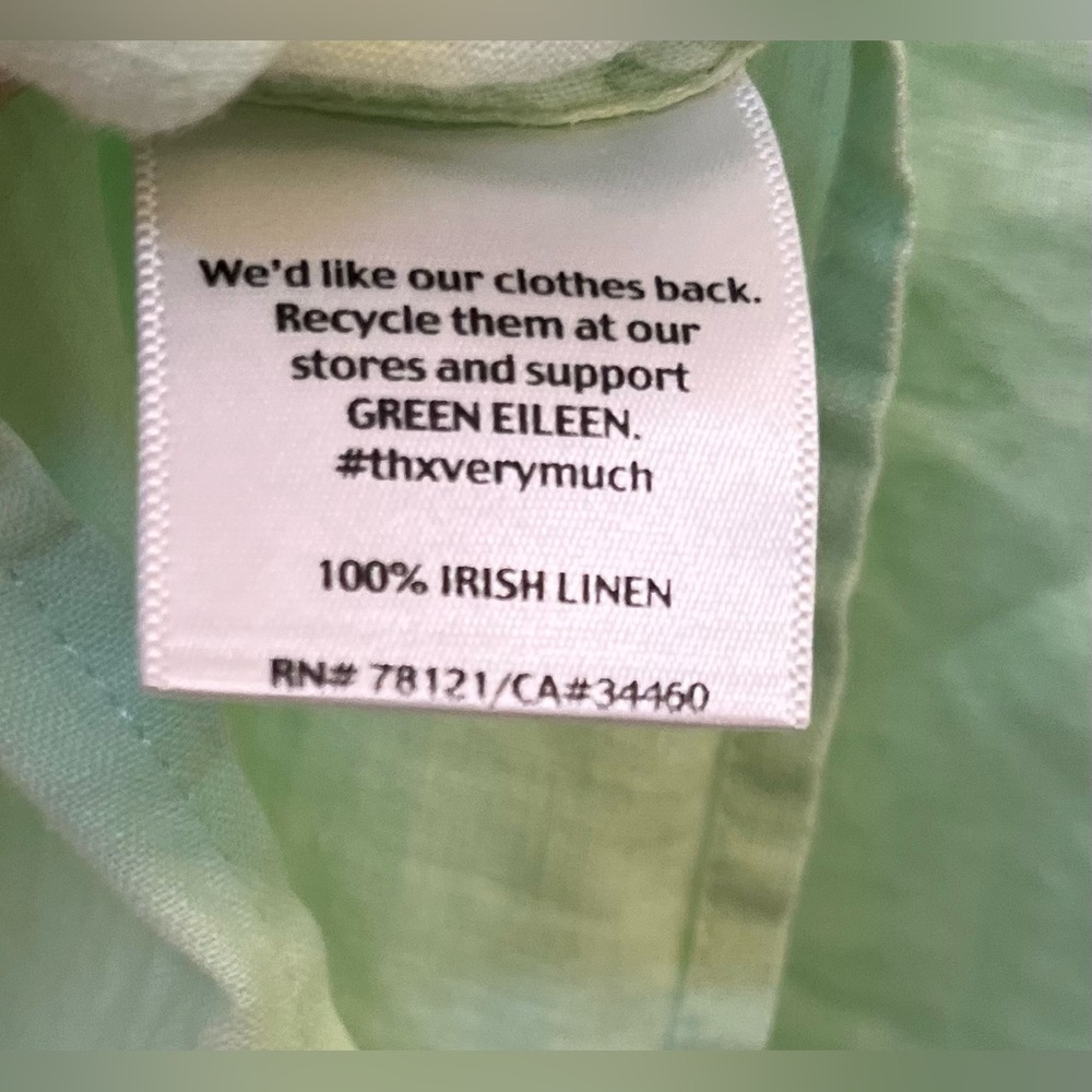Eileen Fisher 100% Irish Linen Light Green Tie Front Pleasant top Blouse XL - Picture 3 of 5